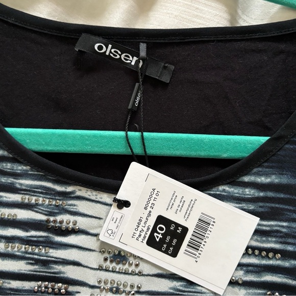 NWT OLSEN size M Long Sleeve Embellished Mixed Media Party Lounge T-Shirt women - Picture 4 of 9